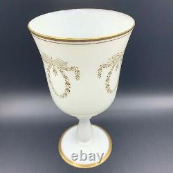 Antique French Portieux Vallerysthal Milk Opaque Glass Goblet Celery Vase Ribbon