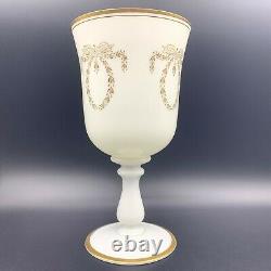 Antique French Portieux Vallerysthal Milk Opaque Glass Goblet Celery Vase Ribbon