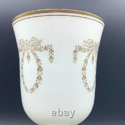 Antique French Portieux Vallerysthal Milk Opaque Glass Goblet Celery Vase Ribbon