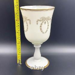 Antique French Portieux Vallerysthal Milk Opaque Glass Goblet Celery Vase Ribbon