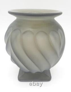 Antique French Sabino Paris Frosted Glass Vase Art Deco Smoke Geometric 7 1/2