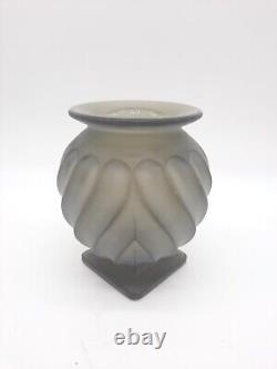 Antique French Sabino Paris Frosted Glass Vase Art Deco Smoke Geometric 7 1/2