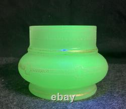 Antique French Sea Green Opaline Vaseline / Uranium Glass Vase Bowl Hand Painted