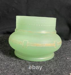 Antique French Sea Green Opaline Vaseline / Uranium Glass Vase Bowl Hand Painted