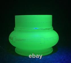 Antique French Sea Green Opaline Vaseline / Uranium Glass Vase Bowl Hand Painted