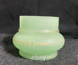 Antique French Sea Green Opaline Vaseline / Uranium Glass Vase Bowl Hand Painted