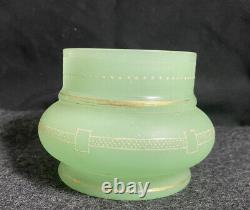 Antique French Sea Green Opaline Vaseline / Uranium Glass Vase Bowl Hand Painted