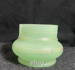 Antique French Sea Green Opaline Vaseline / Uranium Glass Vase Bowl Hand Painted