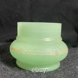 Antique French Sea Green Opaline Vaseline / Uranium Glass Vase Bowl Hand Painted