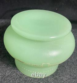 Antique French Sea Green Opaline Vaseline / Uranium Glass Vase Bowl Hand Painted