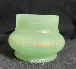 Antique French Sea Green Opaline Vaseline / Uranium Glass Vase Bowl Hand Painted