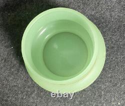 Antique French Sea Green Opaline Vaseline / Uranium Glass Vase Bowl Hand Painted