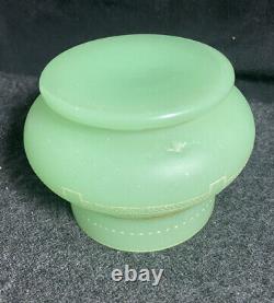 Antique French Sea Green Opaline Vaseline / Uranium Glass Vase Bowl Hand Painted