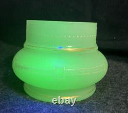 Antique French Sea Green Opaline Vaseline / Uranium Glass Vase Bowl Hand Painted