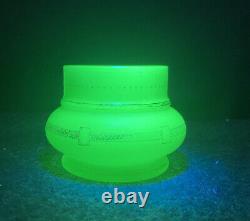 Antique French Sea Green Opaline Vaseline / Uranium Glass Vase Bowl Hand Painted