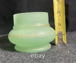 Antique French Sea Green Opaline Vaseline / Uranium Glass Vase Bowl Hand Painted