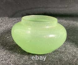 Antique French Sea Green Opaque Opaline Vaseline / Uranium Glass Vase Bowl Urn