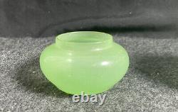 Antique French Sea Green Opaque Opaline Vaseline / Uranium Glass Vase Bowl Urn