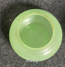 Antique French Sea Green Opaque Opaline Vaseline / Uranium Glass Vase Bowl Urn