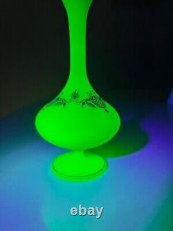Antique French Uranium Green Opaline Glass Bud Vase Glows
