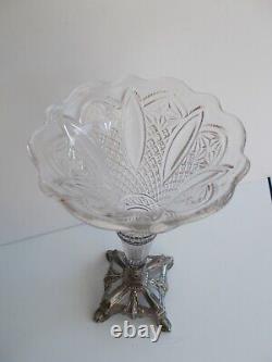 Antique French Vase Glass and Metal Foot Decorative Tulip -EPERGNE ART NOUVEAU