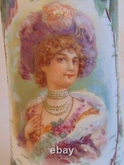 Antique French Victorian White Opaline Milk Bristol Glass Portrait Vase 12