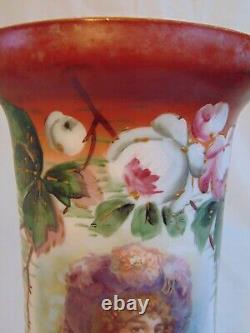 Antique French Victorian White Opaline Milk Bristol Glass Portrait Vase 12