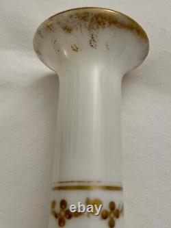 Antique French White Opaline Glass Long Neck Vase Hand Painted