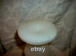 Antique French White Opaline Glass Vase HP Flowers Ruffle Top Pontil Mark