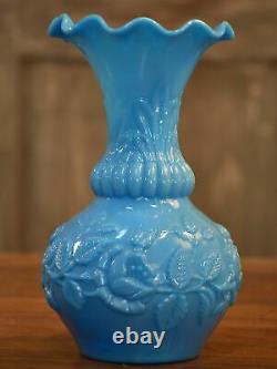 Antique French blue opaline vase sky blue milk glass