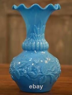 Antique French blue opaline vase sky blue milk glass