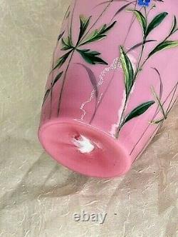 Antique French hand-painted opaline vase gilt, enameled flowers & butterflies