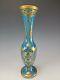 Antique French or Bohemian Elegant Gilt Blue Opaline 12 Tall Glass Vase
