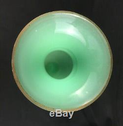 Antique French or Bohemian Green Gilt Opaline Glass 9 7/8 Vase with Prunts