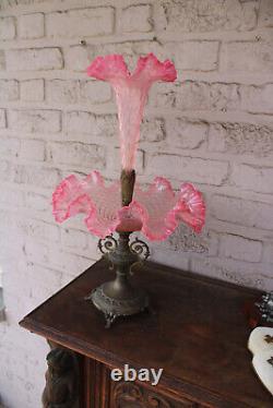 Antique French pink murano glass tulip statue vase centerpiece rare