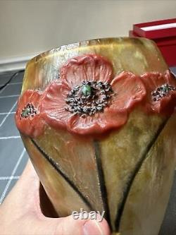 Antique Gabriel Argy Rousseau Pate De Verre French Art Glass Poppy Vase