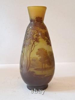 Antique Gallé Cameo Glass Vase 31CM, Signed Landscape Scene Art Nouveau Original