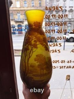Antique Gallé Cameo Glass Vase 31CM, Signed Landscape Scene Art Nouveau Original
