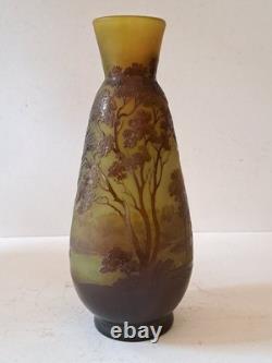 Antique Gallé Cameo Glass Vase 31CM, Signed Landscape Scene Art Nouveau Original