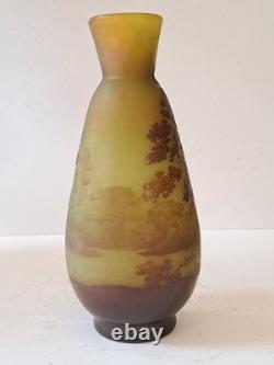 Antique Gallé Cameo Glass Vase 31CM, Signed Landscape Scene Art Nouveau Original