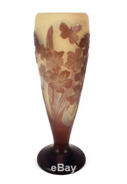 Antique Galle French Cameo Art Glass Vase Detailed Flowers Floral Motif 5 15/16