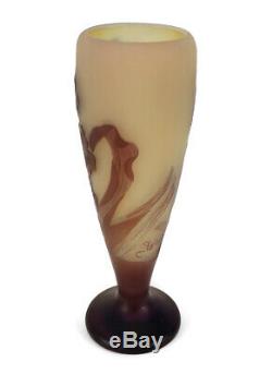 Antique Galle French Cameo Art Glass Vase Detailed Flowers Floral Motif 5 15/16