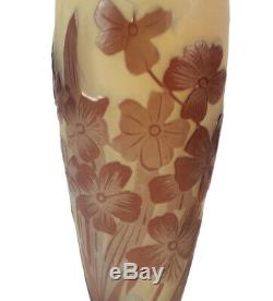 Antique Galle French Cameo Art Glass Vase Detailed Flowers Floral Motif 5 15/16