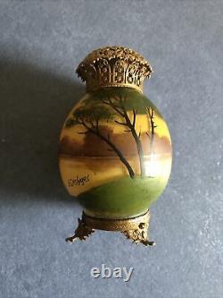Antique Glass Hand Painted French Art N Vase, Signed, Circa 1900