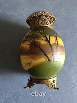 Antique Glass Hand Painted French Art N Vase, Signed, Circa 1900
