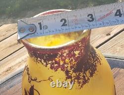 Antique Grapes and Vines French Cameo Glass Vase Signed 10.25 Tall