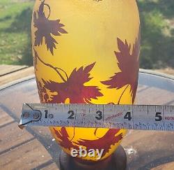 Antique Grapes and Vines French Cameo Glass Vase Signed 10.25 Tall