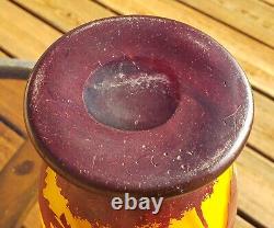 Antique Grapes and Vines French Cameo Glass Vase Signed 10.25 Tall