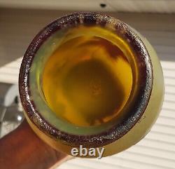 Antique Grapes and Vines French Cameo Glass Vase Signed 10.25 Tall
