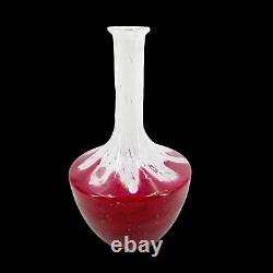 Antique Hand Blown French Art Glass Splatter Vase Cranberry Mottled Iridescent